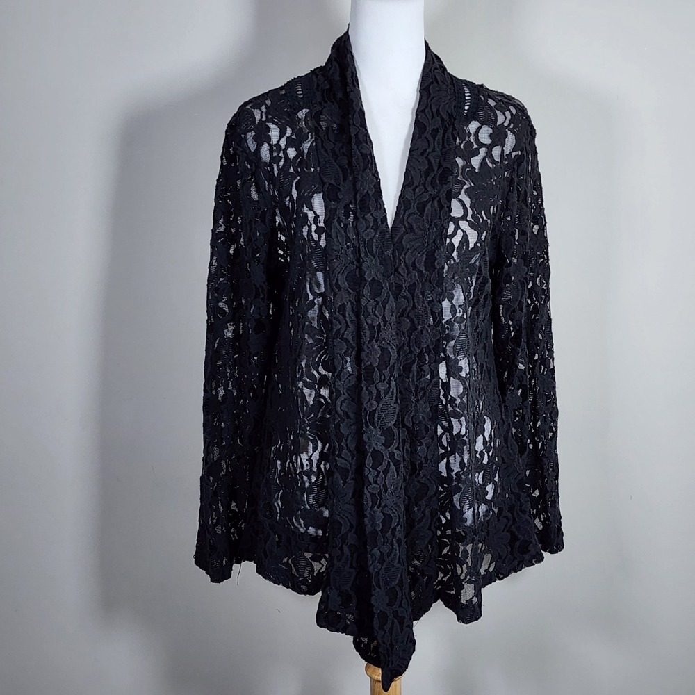 Solitaire Lace Cardigan Womens XL Black Crochet Shrug Goth Witchy Whimsigoth